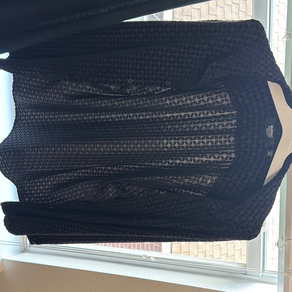 Murano Black Patterned Casual Button Down Shirt